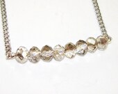 Smokey Crystal Bar Necklace- Gemstone Cut Crystalline Smoke Beads on Sterling Silver