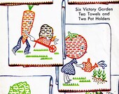 1940s Victory Garden TRANSFERS Vegetable Characters for Tea Towels, Pot Holders and more - 8 PDF Embroidery Transfer patterns 1216 