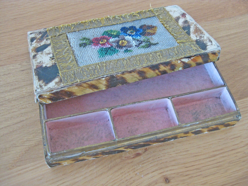 French trinket box with Victorian glass bead panel