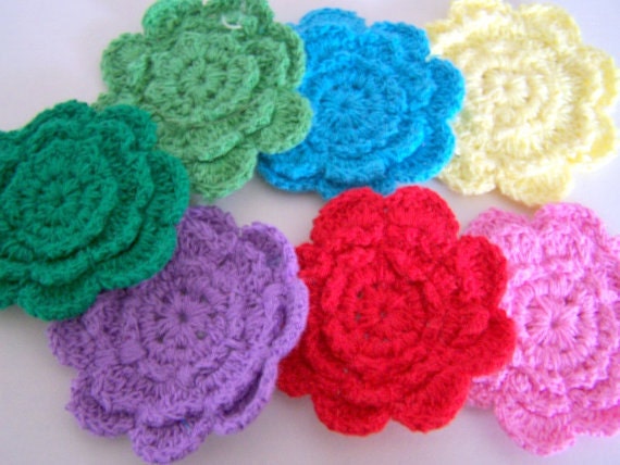 READY To Ship Girly EASTER Basket Stuffers Bright Modern Crochet Flower Bow Hair Accessory Hair Clip Gift Set of 2 Ready to Ship