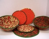 Orange Pumpkin Fabric Coiled Clothesline Baskets w/Coasters
