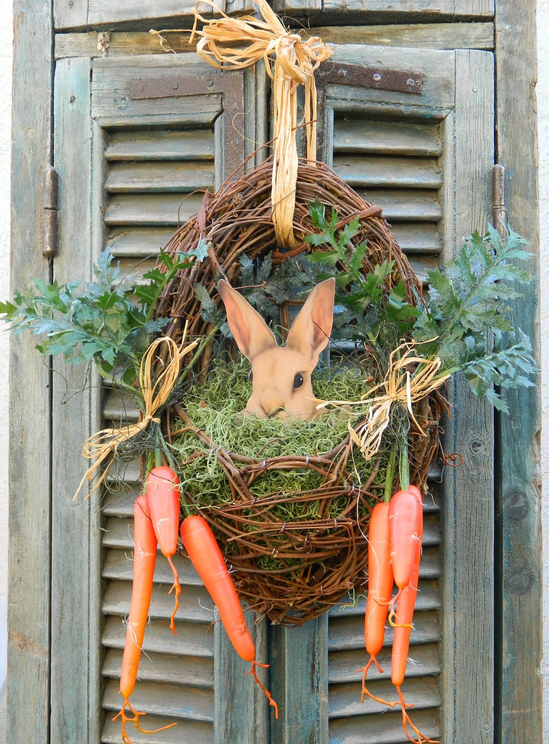Door Wreath Spring Easter Wreath Bunny Easter Front Door Wreath with Carrots - Last One Available