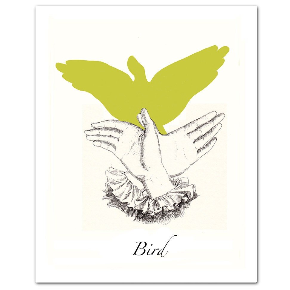 Nursery Print  Retro art BIRD - Hand Shadow - ART Print 8 x 10"