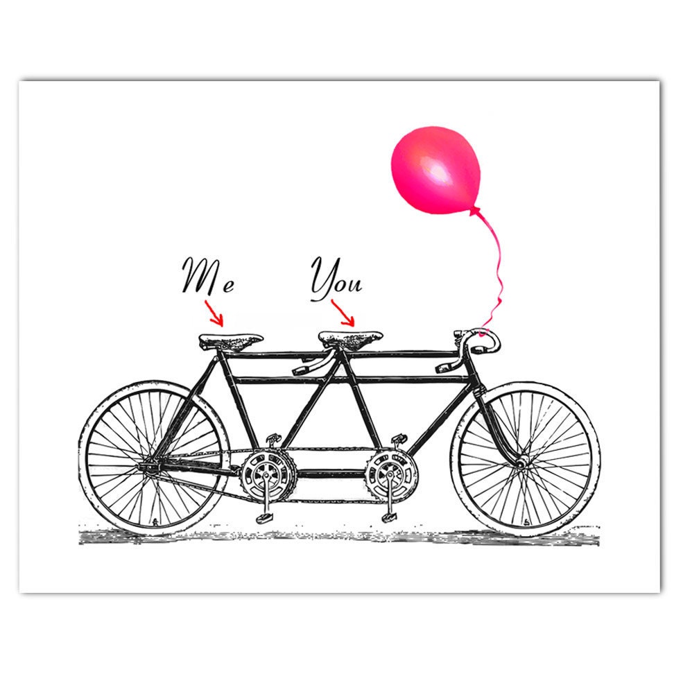 You and Me on the vintage Tandem Bicycle - ORIGINAL personalized ARTWORK - 8 x 10"
