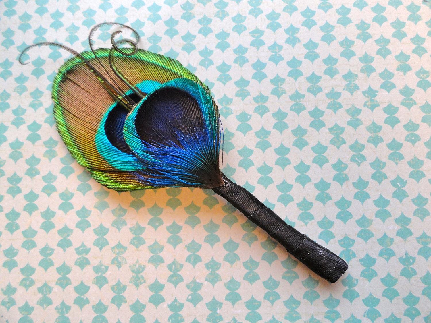 JACOB Peacock Feather Boutonniere, Brooch