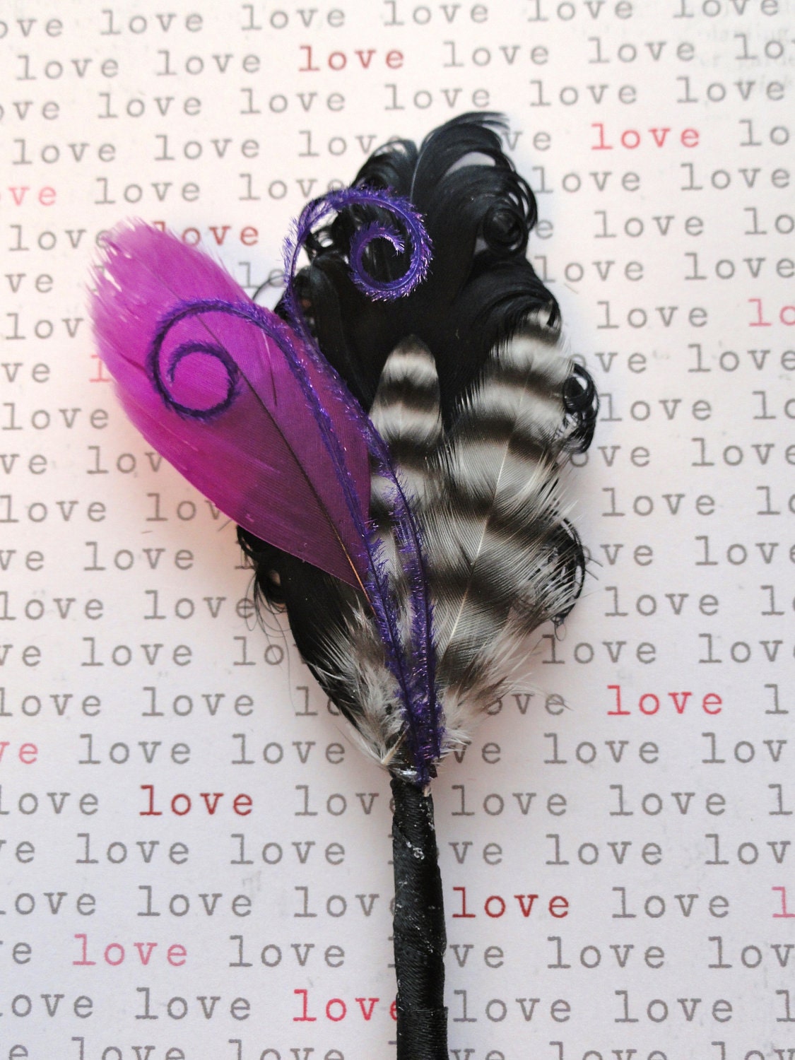 ETHAN Black, White and Purple Feather Boutonniere