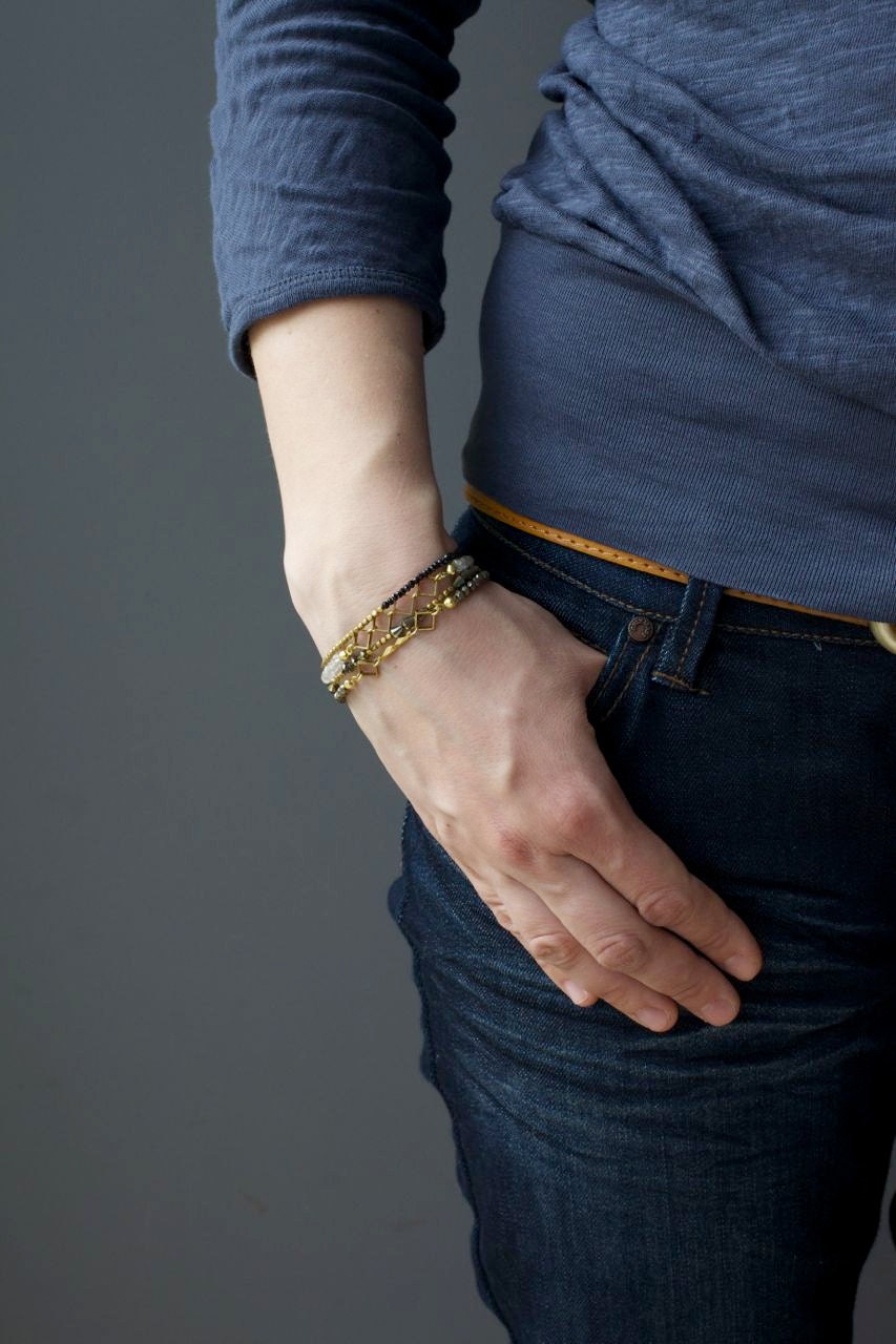 Three stackable bracelets: Brass & beads collection