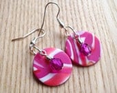 Pink Swirl FIMO Polymer Clay Disc Earrings