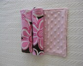 Two Flannel and Minky Burp Cloths, pink floral flannel and pink minky back
