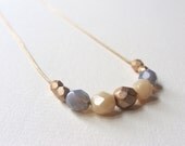 Grey violet, gold and ivory minimal geometric necklace, czech beads in golden chain