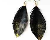 Gold Dust - Faux Leather Feather Earrings - Surgical Steel Available
