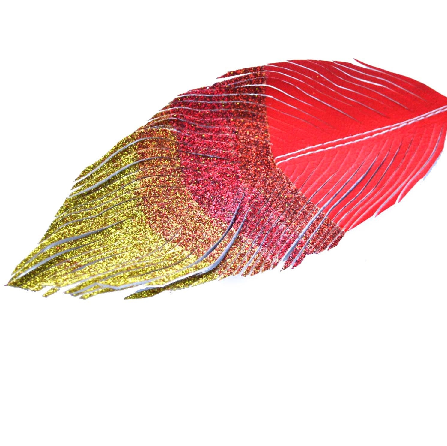 Girl On Fire - Glitter and Faux Leather BIG Feather Earrings