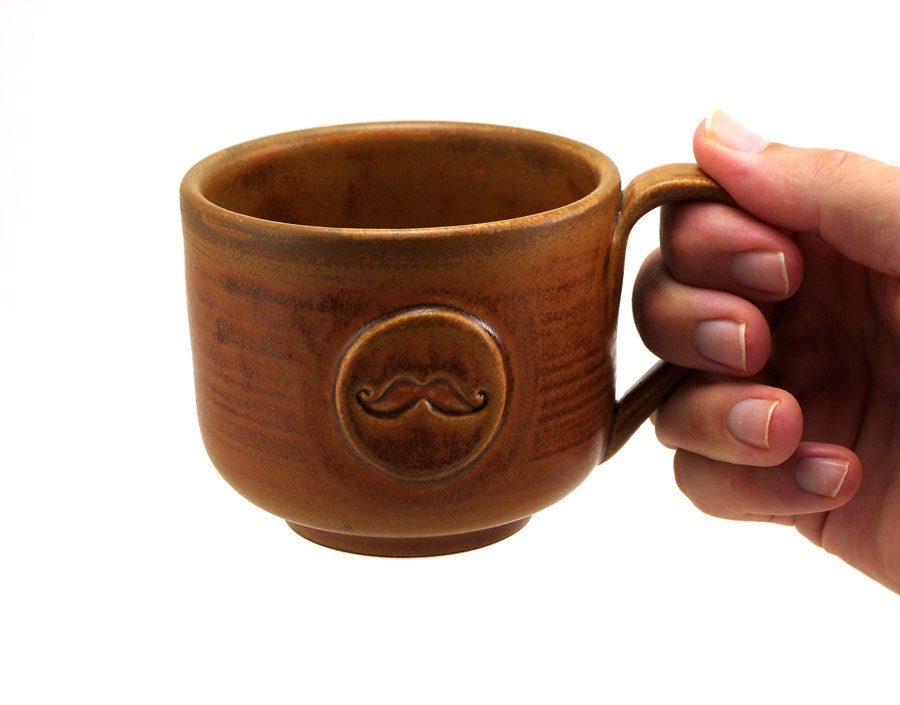 Mustache Mug: Brown Ceramic Mug, Cup, Unique Pottery Gift for Men, Fathers Day Gift for Guys by MiriHardyPottery
