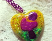 Mr Snail & Magic Mushroom Holographic Star Glitter Resin Heart Necklace