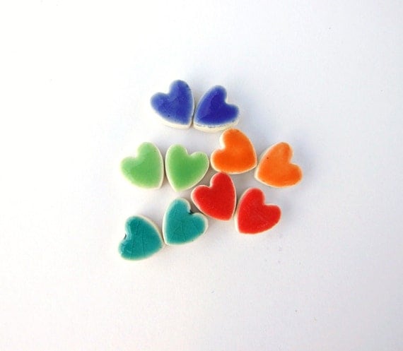 Colourful heart ceramic earrings tiny cute colorful