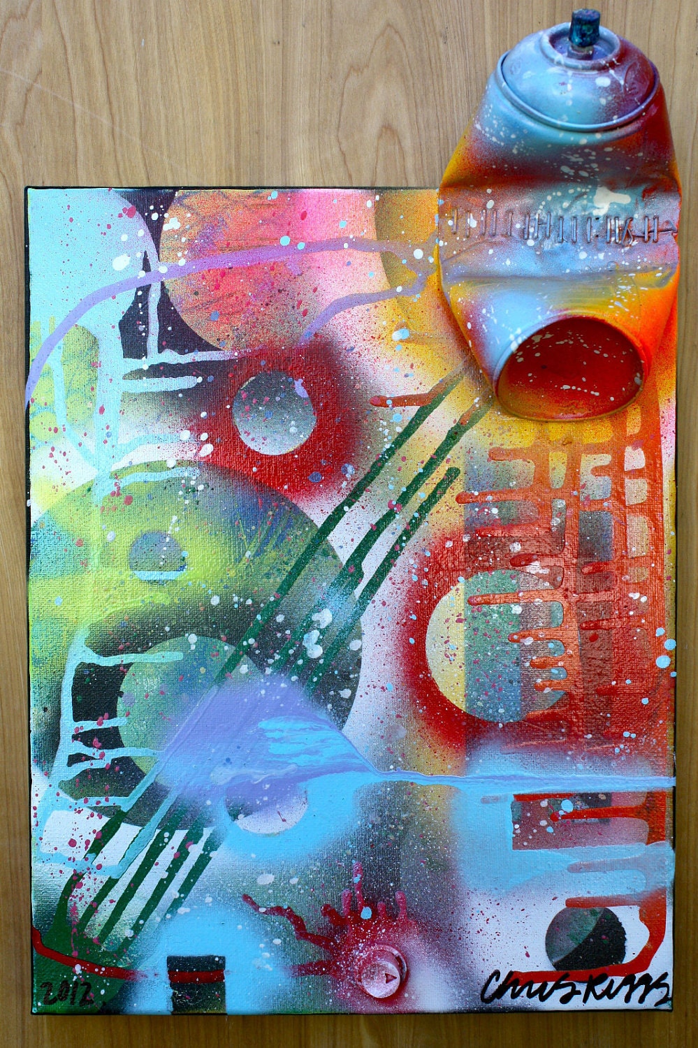 ORIGINAL abstract contemporary urban cubism fine art spray paint colorful mixed media original painting 2012