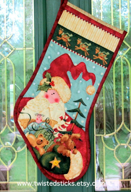 Quilted Christmas Stocking, Santa Christmas Stocking, Christmas holiday