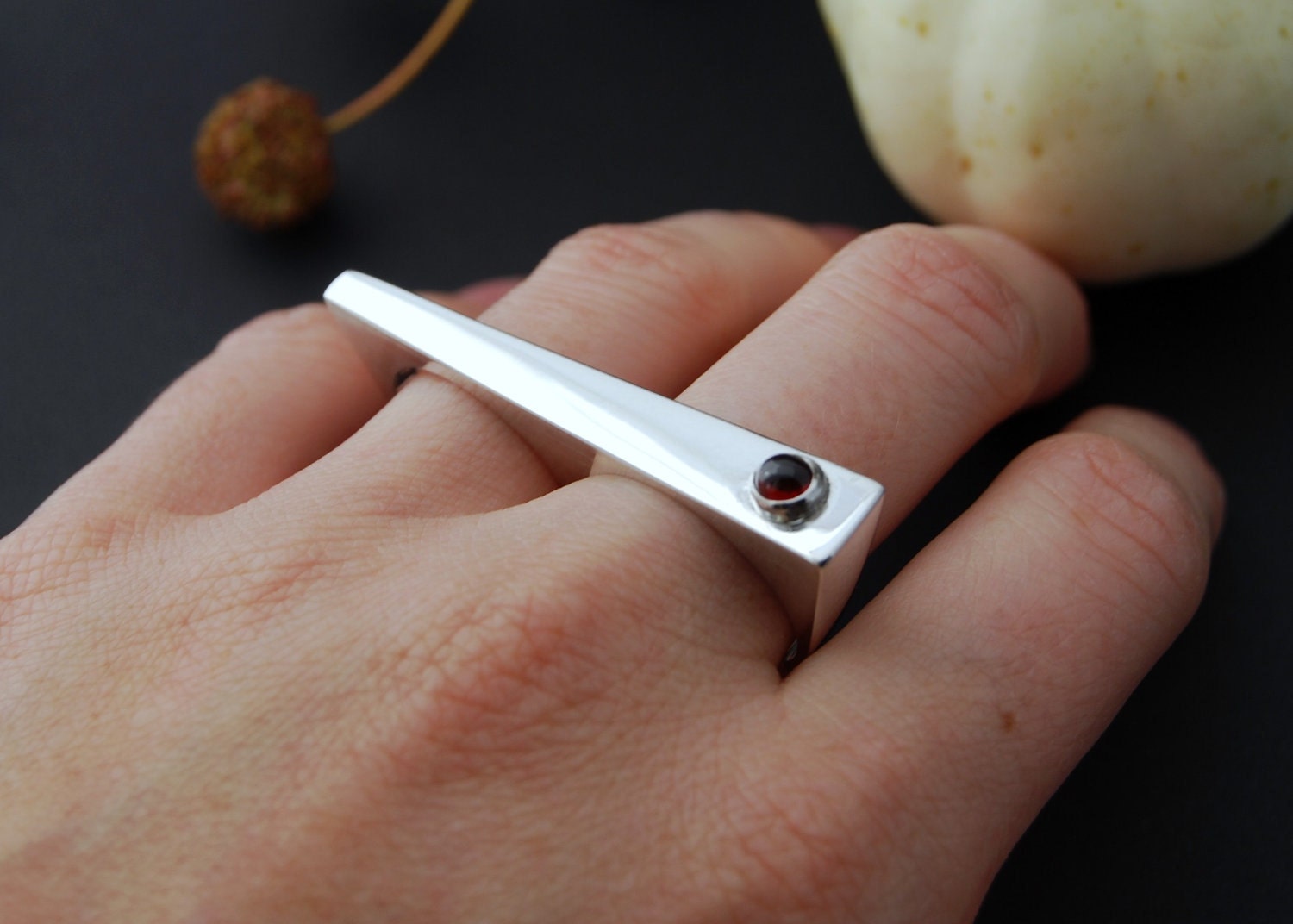SALE - 25 PERCENT OFF - The Double Ring - Sterling Silver with Garnet