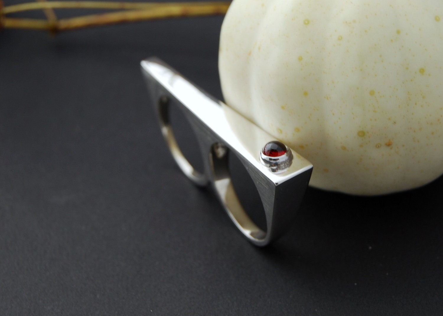 SALE - 25 PERCENT OFF - The Double Ring - Sterling Silver with Garnet