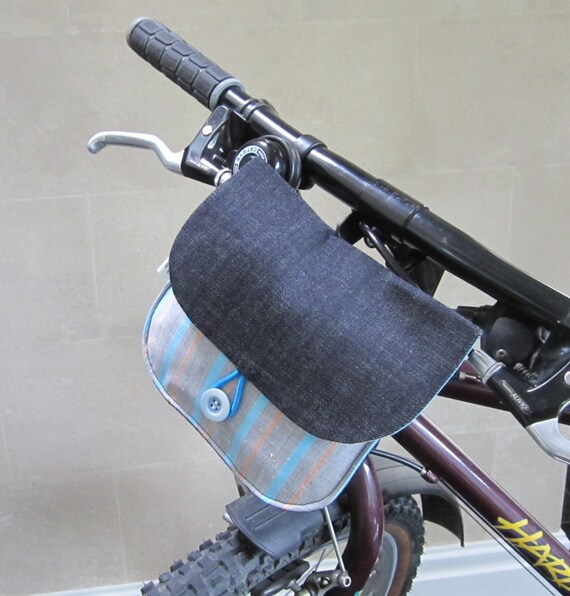 Bike Handlebar Bag Small Denim Bicycle by SpoolsAndBobbins