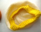 Yellow / Vintage Handmade Hat 60s Slouch knit Cap Beret in Cream and Yellow Women adult accessory outerwear