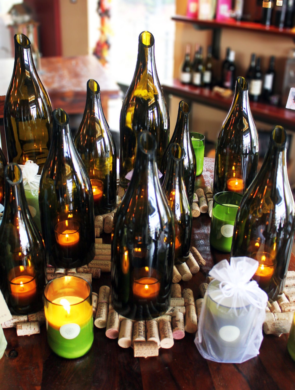 Wine Bottle Hurricane Lantern Trio