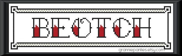 Beotch - tattoo letters - PDF counted cross stitch pattern 8X10