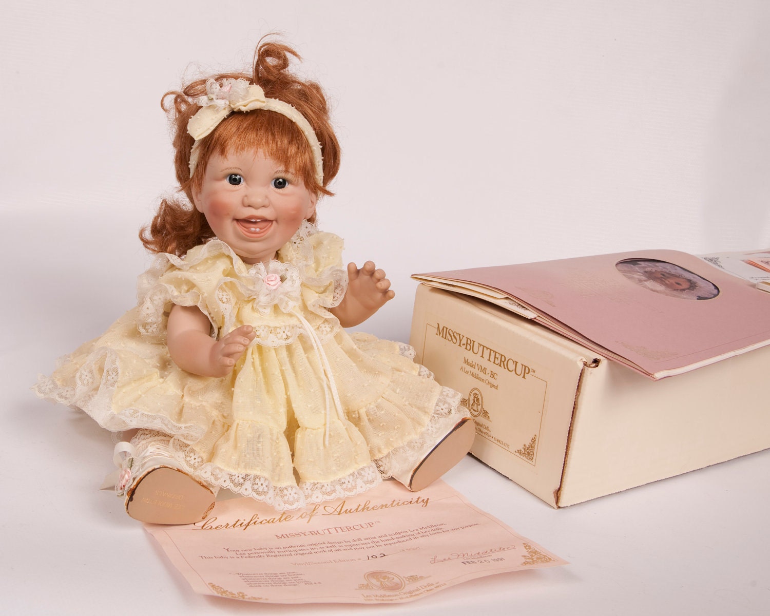Vintage Lee Middleton Original Baby Doll 1991 Missy Buttercup Original Box Hand Signed Red Hair Collectible Doll