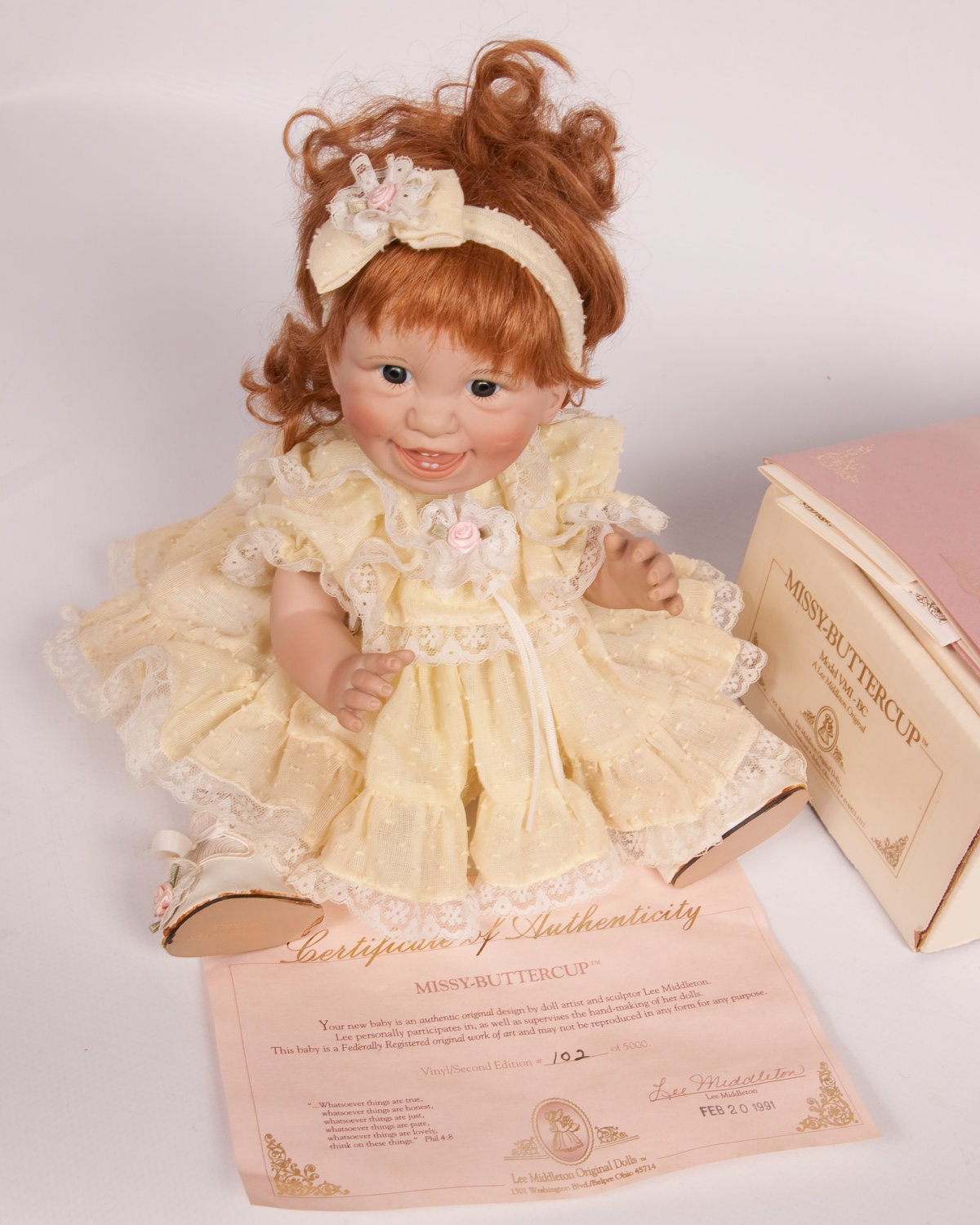 Vintage Lee Middleton Original Baby Doll 1991 Missy Buttercup Original Box Hand Signed Red Hair Collectible Doll