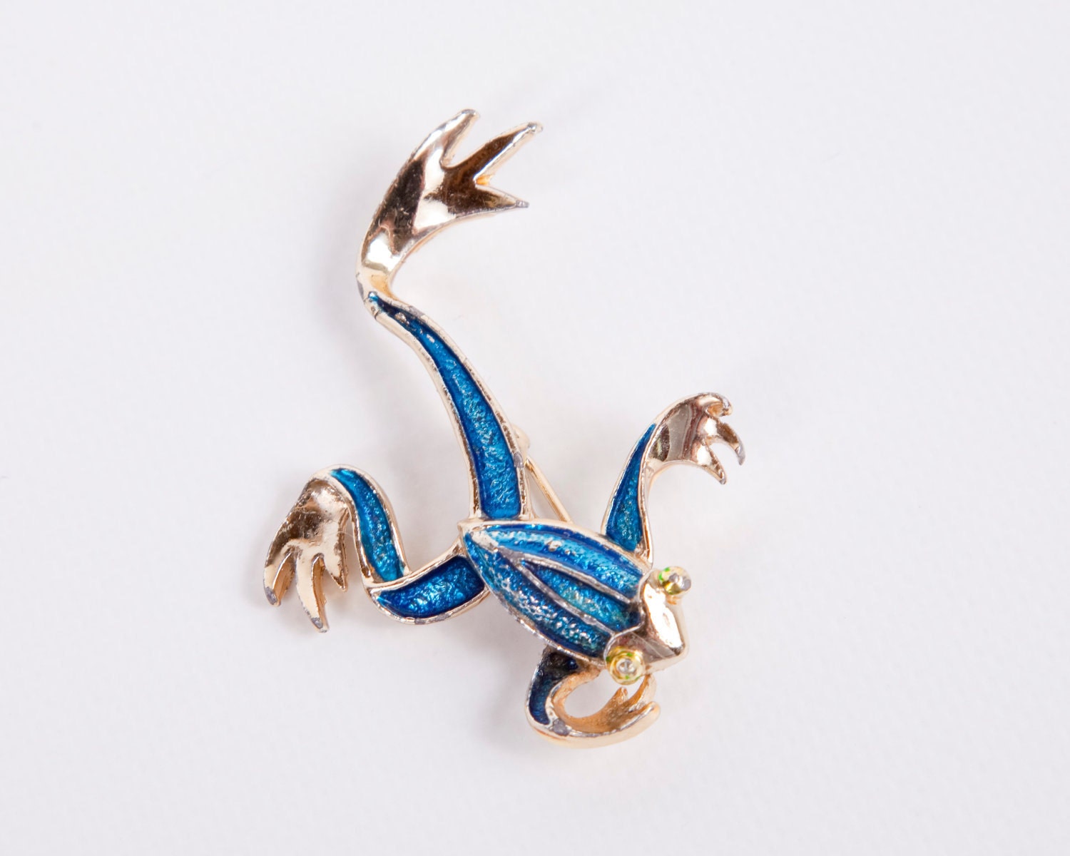 Vintage Gerrys Frog Brooch Blue Enamel Leaping Frog Pin Costume Jewelry