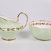 Vintage Clare Sugar and Creamer Made in England Bone China Pale Green White Gold Trim FRONT PAGE