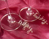 Wedding Decorations, Unique Wedding Decor, Hubby Wifey Wine Charms, Set of 2, Non Tarnish
