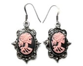 Day Of The Dead Earrings, Pink Lolita Skeleton Earrings, Skull Cameos