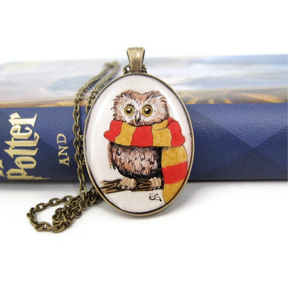 Gryffindor Jewelry, Harry Potter Gifts, Harry Potter Necklace, Owl Jewelry, Original Artwork