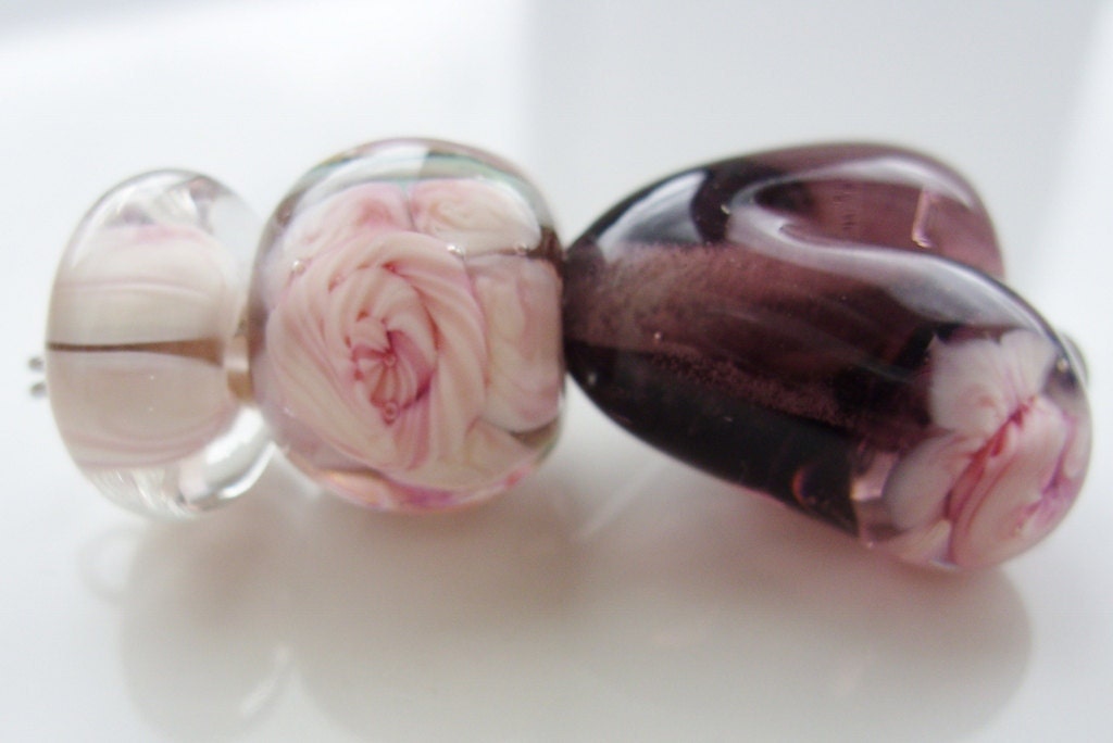 Heart and rose mini set - handmade lampwork bead set