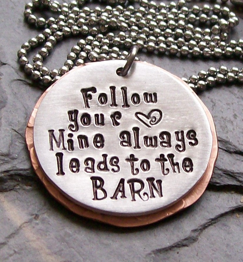 Handstamped Horse Cowgirl- Equestrian-Follow Your Heart Pendant Necklace-Mixed Metals