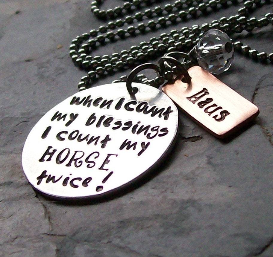Personalized Custom Handstamped Horse Quote Necklace for Equestrian or Horse Lover.