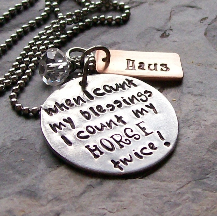 Personalized Custom Handstamped Horse Quote Necklace for Equestrian or Horse Lover.
