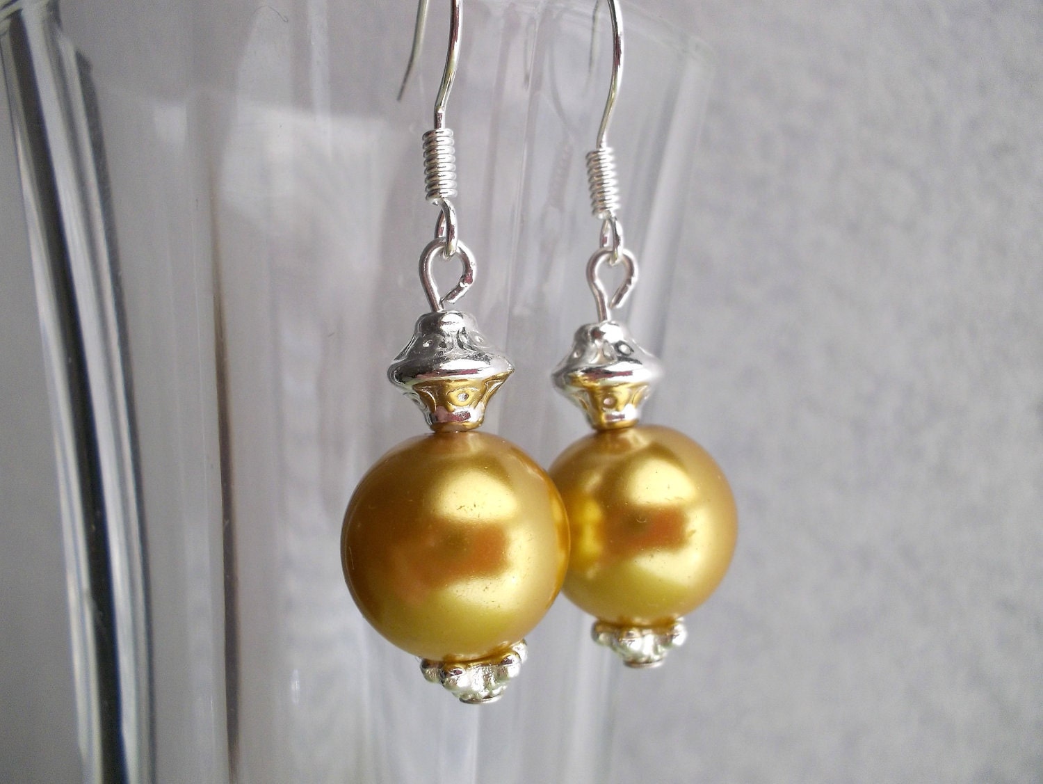 Pearl Earrings Dangle Golden Yellow Chunky Gold Pearls