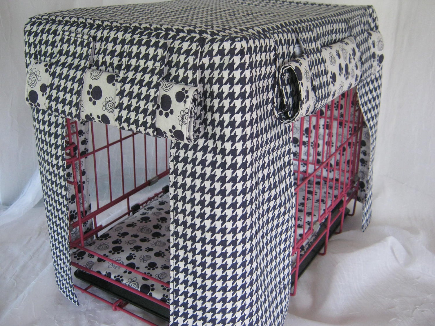 Crate Bedding Cover Fully Lined/ Navy and White Houndstooth