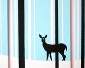 Deer Art Painting - Blue Winter Forest - Deer Buck Doe - Christmas Wall Decor - Blue White Black - 18 x 24 (Set of 4)