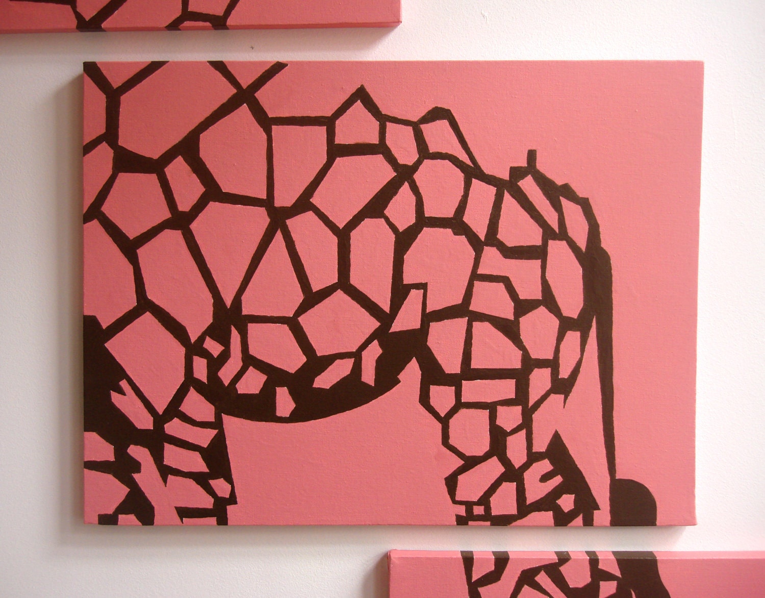 Giraffe Painting - Pink Giraffe Art - Nursery Art - Brown White - Zoo Animal Silhouette - Safari Wall Art 18 x 24 (Set of 4)
