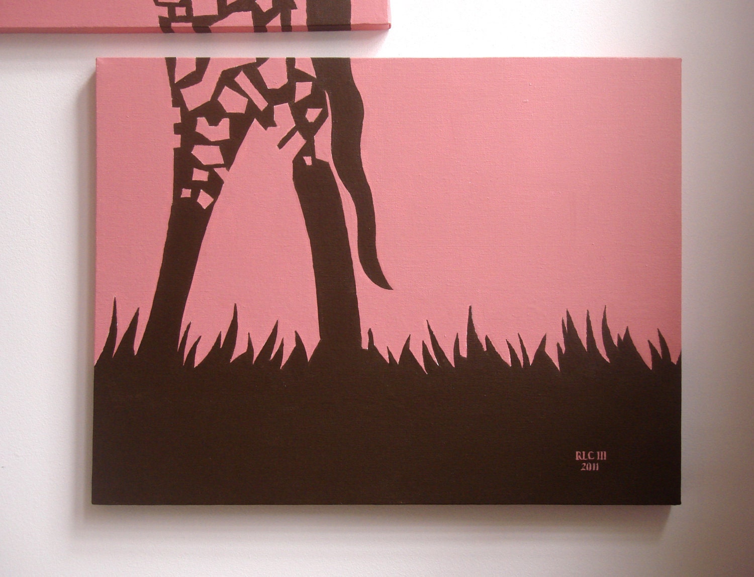 Giraffe Painting - Pink Giraffe Art - Nursery Art - Brown White - Zoo Animal Silhouette - Safari Wall Art 18 x 24 (Set of 4)