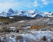 Snow covered mountains fall colors Colorado landscape photograph print 11x14