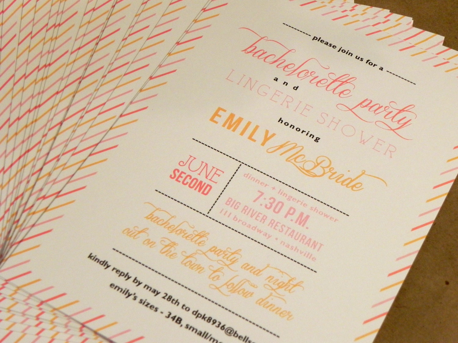 Bachelorette Party / Lingerie Shower / Candy Stripe Printed Invitation / Birthday / Rehearsal Dinner / Wedding / Save the Date by DarbyCards