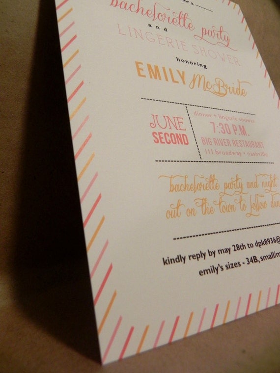 Bachelorette Party / Lingerie Shower / Candy Stripe Printed Invitation / Birthday / Rehearsal Dinner / Wedding / Save the Date by DarbyCards