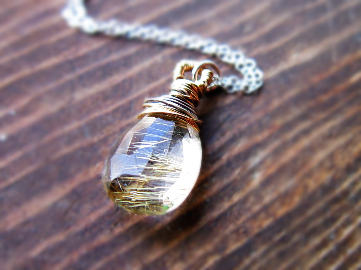 Goldilocks Necklace Golden Rutilated Quartz Wire wrap Oxidized Silver 14K Gold Sterling Silver Spring Fashion Free Shipping Honey Golden