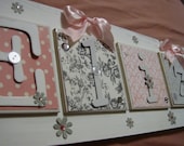 Pink Grey Customized Nursery Name Sign Plaque - Personalized Name Sign - Wall Hanging - Baby Kids Personalized Customized Name Plaque Art