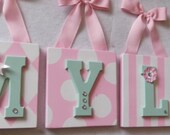 Handpainted Nursery Wall Letters - Hanging Wooden Wall Letters -  Personalized Custom Nursery Wall  Letters - Kids Baby Letters
