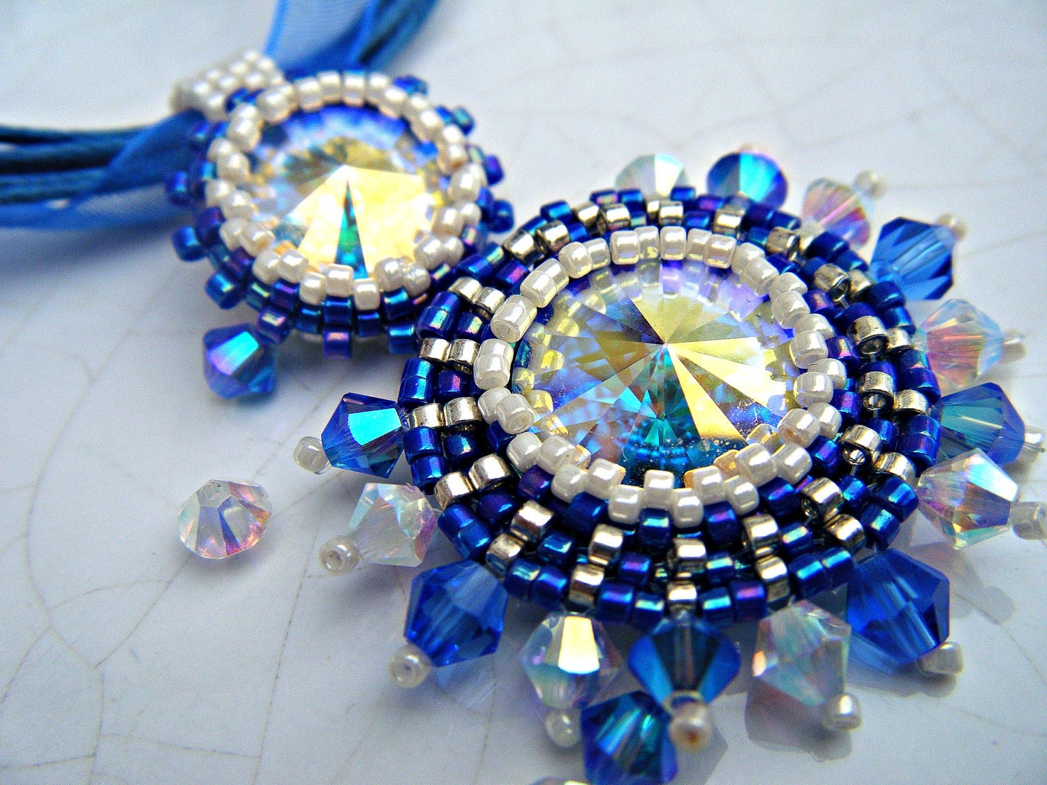 Handmade beadwork - Swarovski Crystal Pendant - Double Ocean - Sunshine Collection